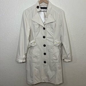 Blanc Noir Ivory Cream Trench Coat Ruffle Sleeve Size L